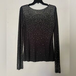 Charcoal grey Alice & Olivia rhinestone star galaxy shirt